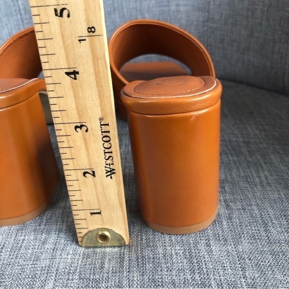 NWOT Nasty Gal cognac faux leather block heel platform sandals 7 - Picture 8 of 10